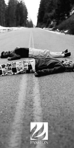 People laying on the road